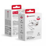 FORCELL F-ENERGY Crystal Color GaN III VT-41 kelioninis įkroviklis su silikoniniu kabeliu, su 1 x Type C + 1x USB A jungtimis, PD QC4.0 33W baltas