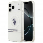 US Polo DH and Bottom Stripe Logo MagSafe &Uuml;mbris jaoks iPhone 17 Pro Max - Valge