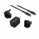 Energizer Ultimate A20MUC GaN reisilaadija EU / UK / US pistikutega, USB-C, 20 W PD, USB-C-kaabliga, must