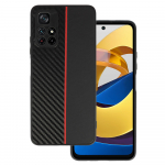 Tel Protect CARBON Dėklas telefonui Xiaomi Redmi Note 11 5G/Note 11S 5G/Poco M4 Pro 5G juodas su raudona juosta