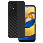 Tel Protect CARBON dėklas telefonui Xiaomi Redmi Note 11 5G/Note 11S 5G/Poco M4 Pro 5G juodas su mėlyna juostele
