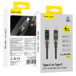 Blavec Laidas Lumix pintas - Typ C na Typ C - PD 100W 5A LED display 1,2 metra Apple CarPlay/Android Auto (CLU-CC5BG12) juodas-pilkas