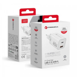 FORCELL F-ENERGY Mini GaN III VT-36 kelioninis įkroviklis su 1 x Type C + 1x USB A jungtimis, PD QC4.0 45W baltas
