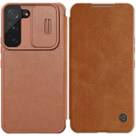 Nillkin Qin nahast Pro Case &uuml;mbris Samsung Galaxy S22+ (S22 Plus) kaamera kaitsja Holster Cover Flip Case Brown