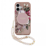 Guess IML Flowers Strap MagSafe &uuml;mbris Apple iPhone 17-le, roosa