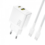 Dudao A26TCEU PD QC 25W GaN USB-A USB-C seinalaadija USB-C kaabliga - valge