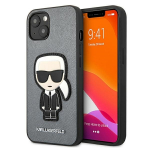 KARL LAGERFELD KLHCP13SOKPG IPHONE 13 MINI 5.4 "sidabrinis/sidabrinis dėklas SAFFIANO IKONIK KARL`S PATCH