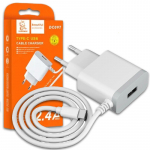 Laadija Denmen (DC09T-W) + Type-C kaabel (1xUSB 2.4A) valge