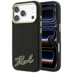 Karl Lagerfeld Grained Resin Signature Logo &uuml;mbris seadmele iPhone 18 Pro Max / 17 Pro Max, MagSafe-&uuml;hilduv &ndash; must