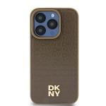 DKNY Leather Pattern Metal Logo MagSafe &uuml;mbris jaoks iPhone 15 / 14 / 13 - brown