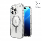 Speck Presidio Perfect-Clear Grip ClickLock & MagSafe &uuml;mbris seadmele iPhone 16 Pro, l&auml;bipaistev / kroomviimistlus / Serene Silver
