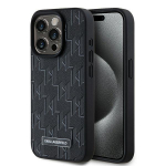 Karl Lagerfeld Leather Monogram Metal Logo &uuml;mbris jaoks iPhone 15 Pro Max - must