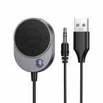 Belaidis automobilinis imtuvas Hoco AUX Bluetooth su kabeliu Jack 3,5 mm E150 metalinis pilkas