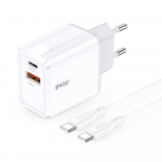 BWOO seina laadija CDA182 QC 38W 1x USB-A + 1x USB-C koos USB-C kaabliga 1 m must