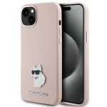 Karl Lagerfeld Silicone Choupette Metal Pin &Uuml;mbris jaoks iPhone 15 Plus / 14 Plus - roosa
