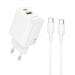Laadija Borofone BN29 30W USB-C/USB-A + USB-C to USB-C kaabel 1.0m valge