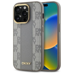 DKNY Leather Checkered Mono Pattern MagSafe iPhone 14 Pro &Uuml;mbris - Beige
