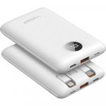 VEGER i&scaron;orinė baterija 10000 mAh su įmontuotais kabeliais Type C / Lightning PD QC3.0 2A 22,5W C11C (W1170) balta