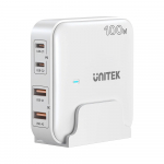 GaN tinklo įkroviklis - Unitek P1229AWH01-EU | 100W 2x USB-C 2x USB-A