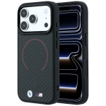 BMW M Kevlar Red Print Ring Metal Logo &uuml;mbris seadmele iPhone 18 Pro / 17 Pro, MagSafe-&uuml;hilduv &ndash; must