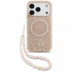 Guess IML Flowers Electro Pearl Strap MagSafe &Uuml;mbris jaoks iPhone 17 Pro - Roosa