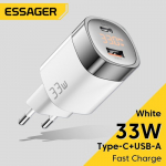 Laadija Essager "Ling" Valge 33W (1xPD / 1xQC3.0 / LED voltmeetriga)
