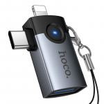 Hoco UA46D Victory 2-in-1 Lightning / USB-C&ndash;USB-A OTG-adapter &ndash; hall