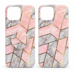 iPhone 14Pro max Case &mdash; Pink & Grey Marble with Gold Accents