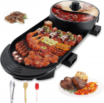 Electric Grill Hot Pot 2 in 1,Multifunctional Smokeless Grill Indoor Teppanyaki Grill/Shabu Pot with Divider-Separate Dual Temperature Contral