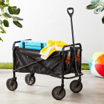 Amazon Basics Collapsible Folding Outdoor Utility Wagon with Cover Bag, Black