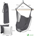 VOUNOT Hanging Chair with 2 Cushions and Book Compartment, XXL Hammock Swing for Indoor Outdoor Garden, Grey