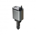 LISEN 84 W autolaadija sigaretis&uuml;&uuml;tajasse, USB-C v&auml;ljat&otilde;mmatav kaabel, hall (2E7130)
