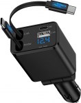 4-in-1 auto laadija USB-C, 12V sigaretis&uuml;&uuml;taja adapter, sisset&otilde;mmatav kaabel, kiirlaadimine, iPhone, Samsung