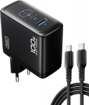 INIU 100W USB-C laadija, GaN, 3 porti, kiirlaadimine kaabliga, MacBook, iPhone, Samsung, iPad