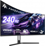 Amzfast 34" Curved Gaming Monitor UWQHD 3440&times;1440, 240Hz, 1ms, HDR, 21:9, HDMI 2.1, DP 1.4