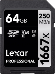 Lexar m&auml;lukaart SDXC 64GB Professional 1667x U3 V60 250MB/s