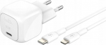 Belkin USB-C PD 30W, mała, biała + kabel Lightning