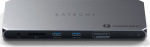 Satechi Thunderbolt 4 | 3.5mm audio | czytnik kart | 2x USB-A 3.2 | 2x HDMI 2.0 DisplayLink | 1x Ethernet | 3x TB4 downstream | DC/21V - zasilacz 180W | 96W TB4 passthrough