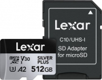 Lexar Memory card microSD 512GB C10 A2 U3 V30 205/150MB/s Silver Plus