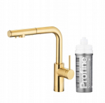 KFA Bateria kuchenna KFA KFA bateria kuchenna z funkcją filtracji wody i wyciąganą wylewką DUERO PURE BASIC PULL-OUT + zestaw filtrujący PROFINE SILVER S, brushed light gold 6623-114-39