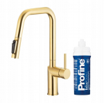 KFA Bateria kuchenna KFA KFA bateria kuchenna z funkcją filtracji wody i wyciąganą wylewką DUERO PURE STYLE PULL-OUT + zestaw filtrujący PROFINE BLUE S, brushed light gold 6623-313-39