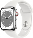 Apple Watch 8 GPS + Cellular 41mm Stainless Steel Sport Band, silver/white (MNJ53EL/A)