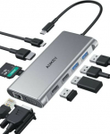 Aukey Hub USB-C CB-C89 Aluminium | 10w1 | RJ45 Ethernet 10/100/1000Mbps | 4xUSB | HDMI 4k@30Hz | SD i microSD | USB-C Power Delivery 100W