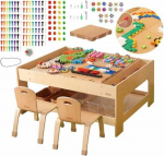 Masterkidz Drewniany St&oacute;ł Edukacyjny + Akcesoria Stem Wall + 563 Klock&oacute;w