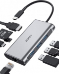 Aukey CB-C91 aluminium USB-C Hub 8in1 RJ45 Eth
