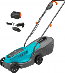 Gardena Cordless Lawnmower PowerMax 30/18V P4A Ready-To-Use Set, 18V (black/turquoise, Li-Ion battery 4.0Ah, POWER FOR ALL ALLIANCE)