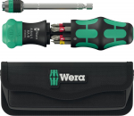 Wera Kraftform Kompakt 25 RA-R with pouch, bit set black/green, 6-piece, 1/4", with ratchet function and Rapidaptor quick-change chuck