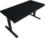 Lorgar Dual-motor sit/stand adjustable-height gaming desk with wireless charger, RGB lighting, control panel, and USB ports, PB melamine surface tabletop, black.