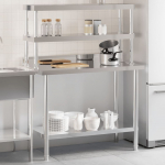 Vidaxl Kuchenny st&oacute;ł roboczy z p&oacute;łką, 110x55x150 cm, stal nierdzewna