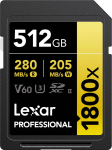 Lexar m&auml;lukaart SDXC 512GB Professional 1800x UHS-II U3 V60